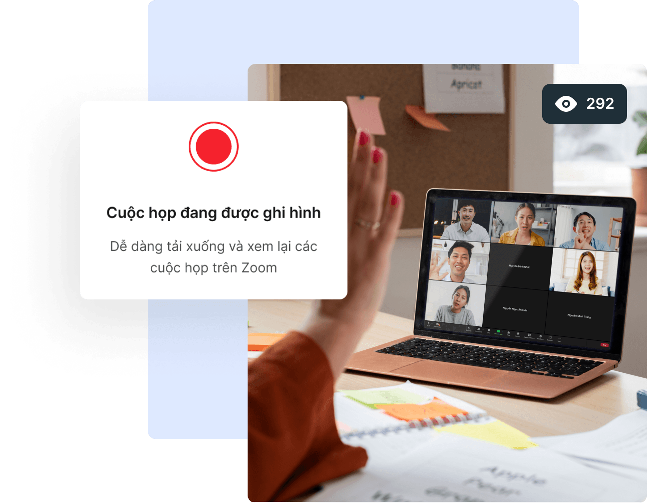 Bằng cách hợp tác với Zoom, chúng tôi mang tính năng họp nhóm trực tuyến tốt nhất tích hợp toàn diện vào nền tảng GapoWork.