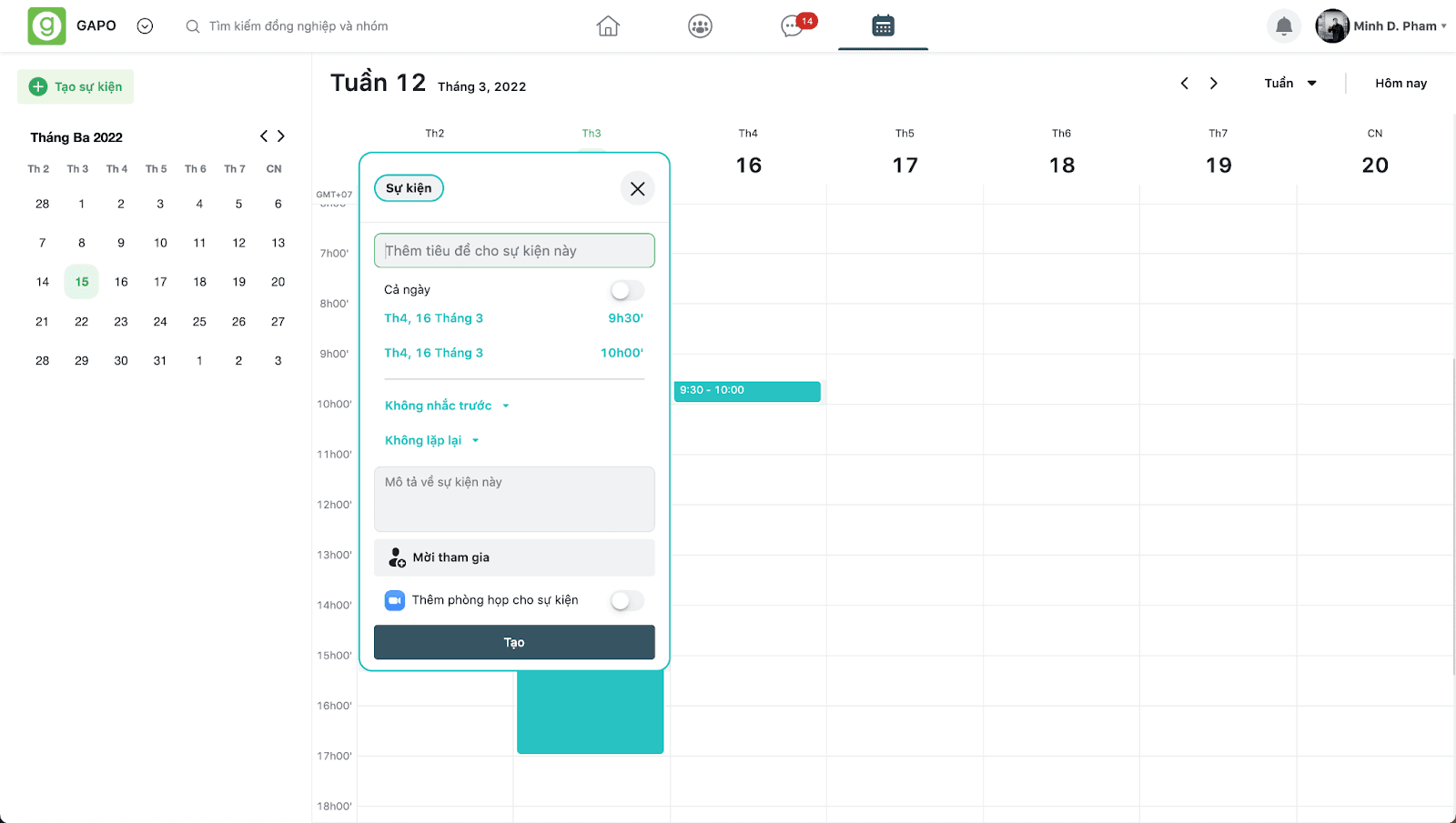 GapoWork cập nhật tính năng mới Calendar trong tháng 3/2022 - Ảnh 2